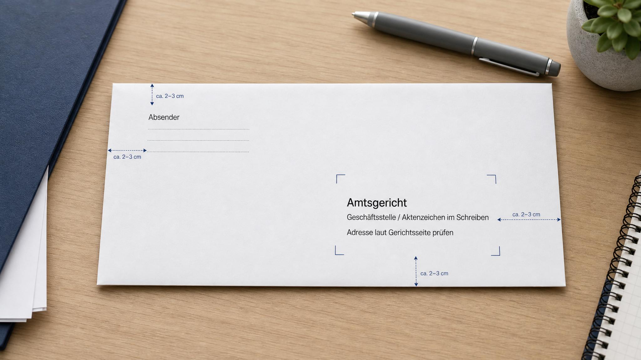 Brief an das Amtsgericht richtig beschriften mit Empfängerblock und Absender