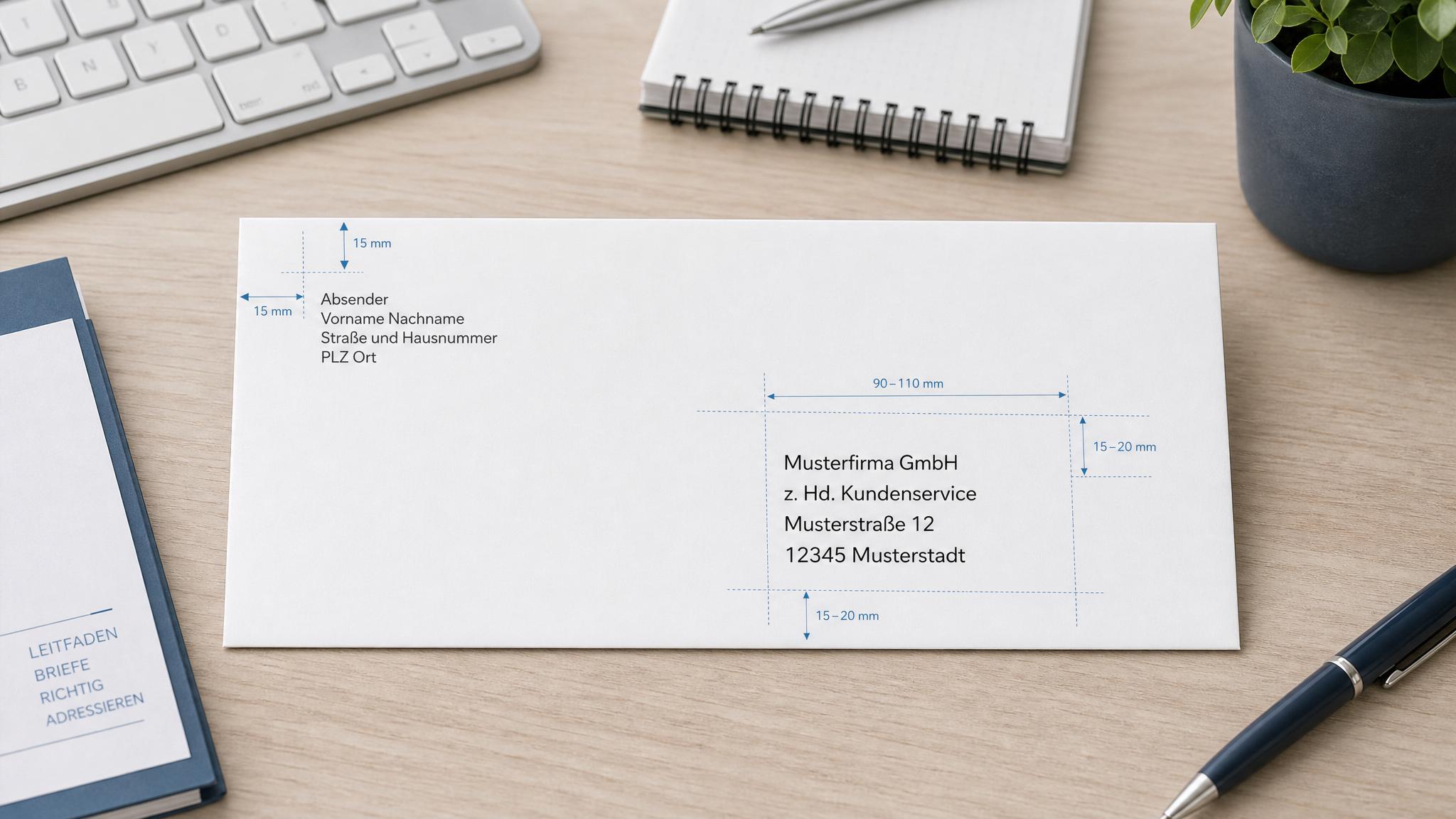 Brief an eine Firma richtig beschriften mit z. Hd. und Abteilung im Empfängerblock
