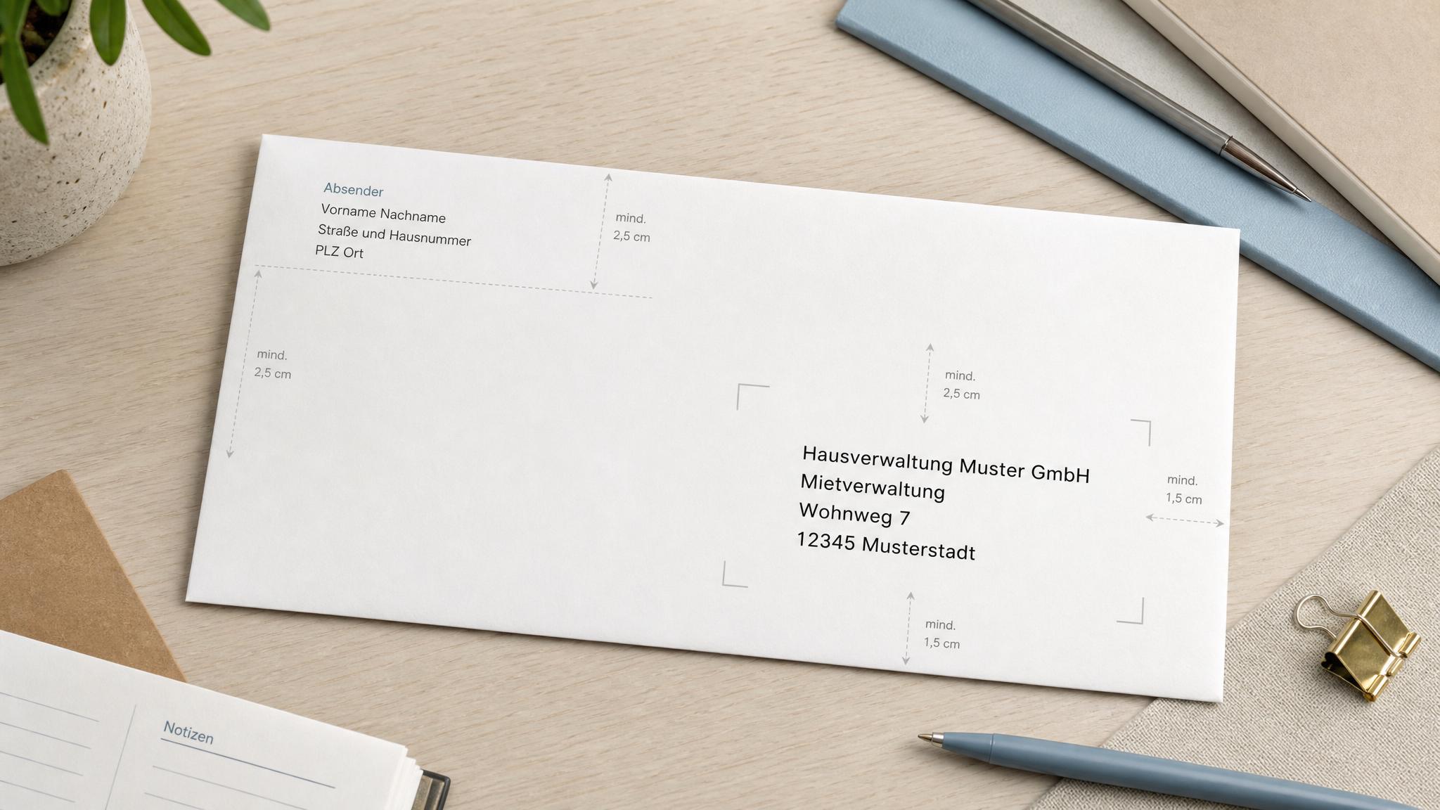 Brief an Vermieter oder Hausverwaltung richtig beschriften mit Absender und Empfängerblock